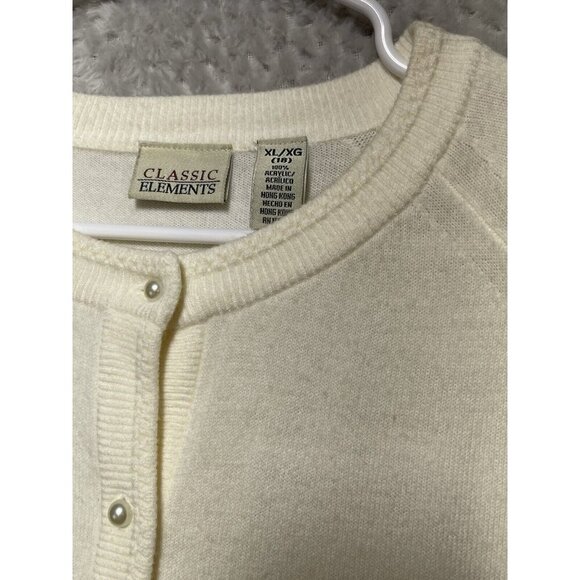 Vintage Classic Elements Cream Ivory Cardigan Sweater Pearl Buttons Womens XL - Picture 5 of 12